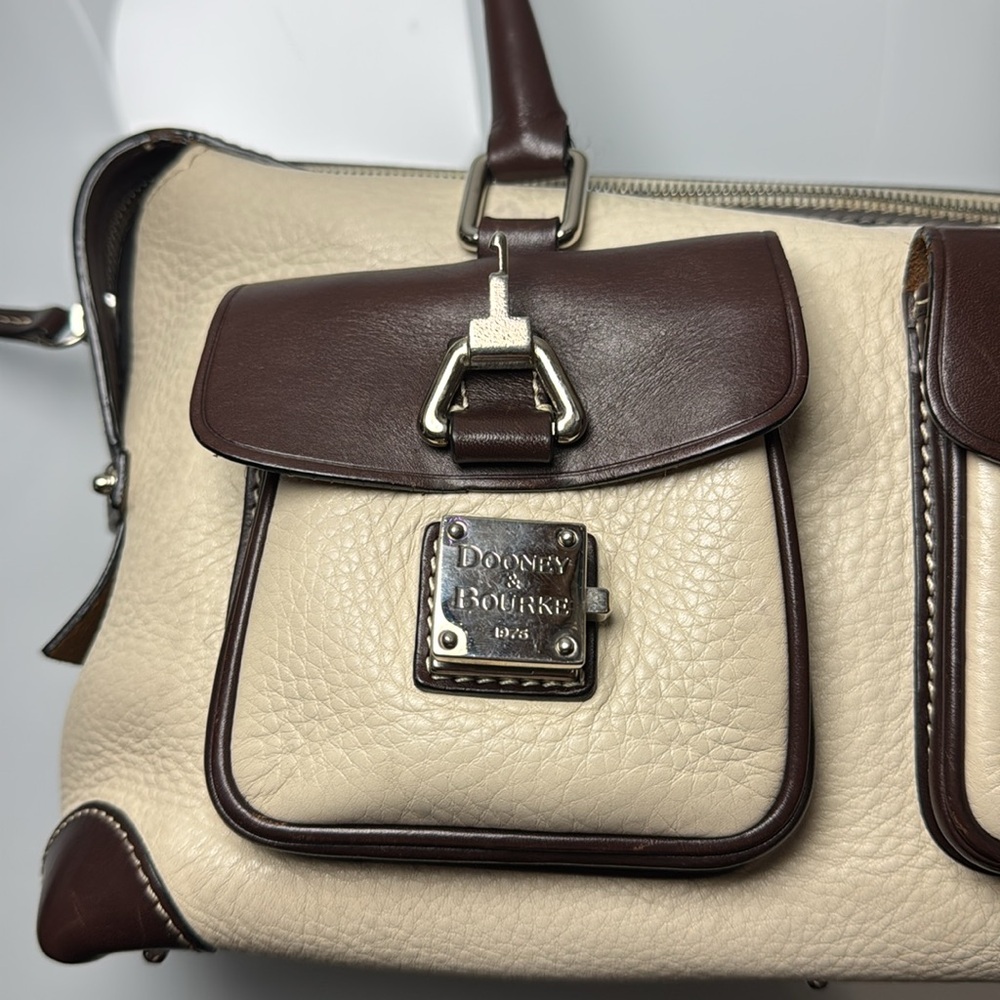 Dooney & Bourke cream & brown leather double pocket tote - Picture 7 of 15